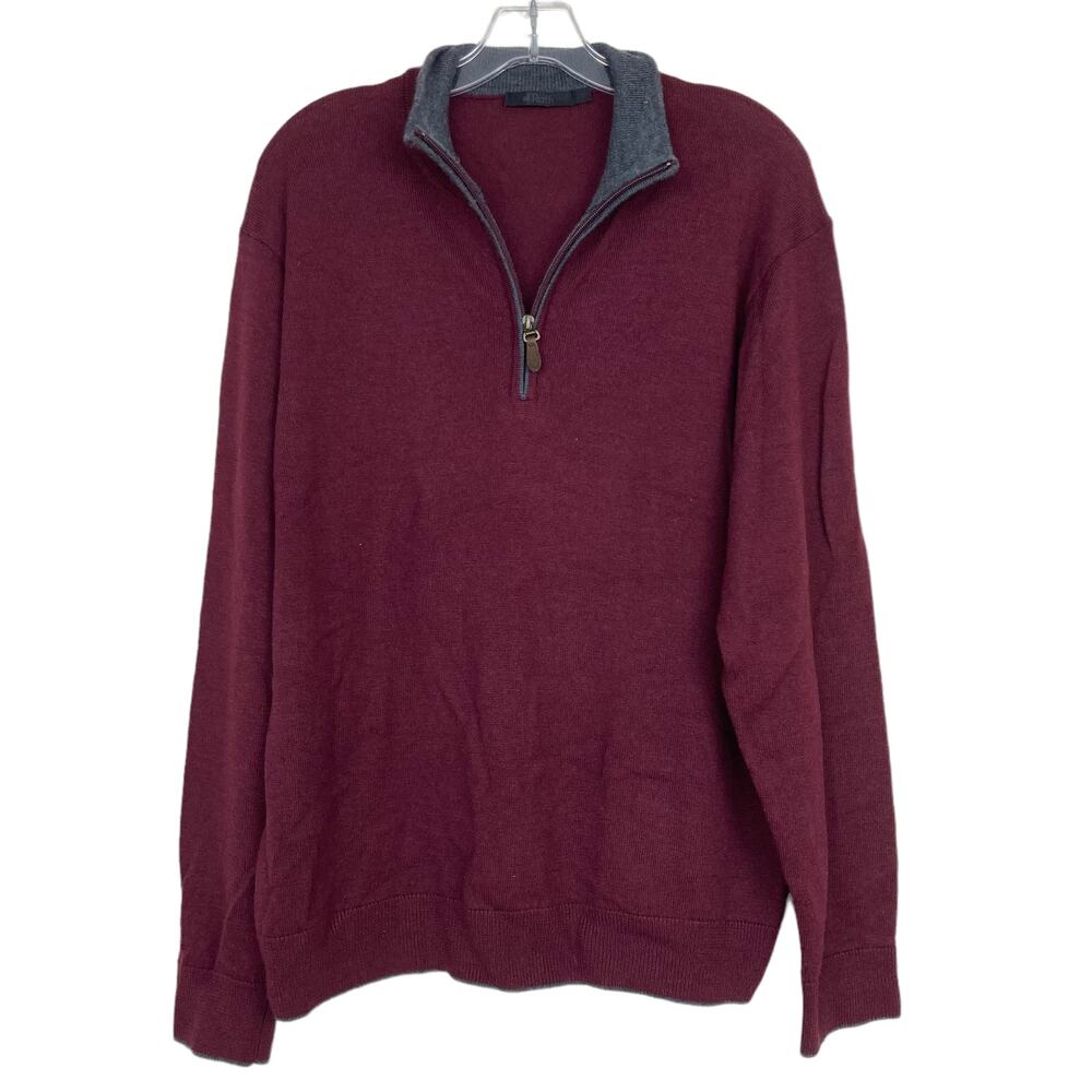 Raffi Maroon 100% Merino Wool Quarter Zip Sweater Sz L